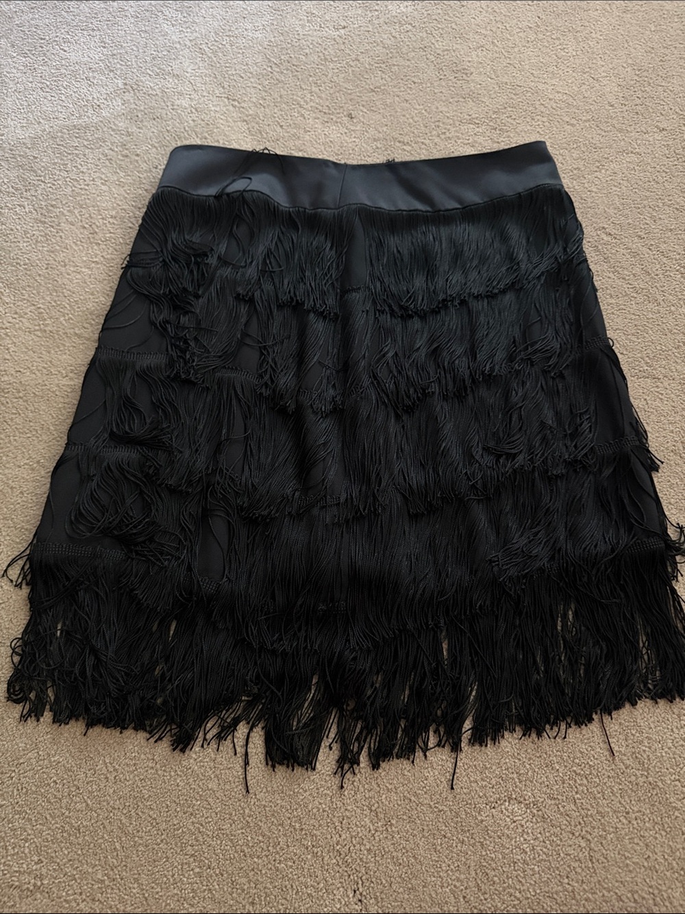 JS Collections Black Fringe Tiered Mini Skirt